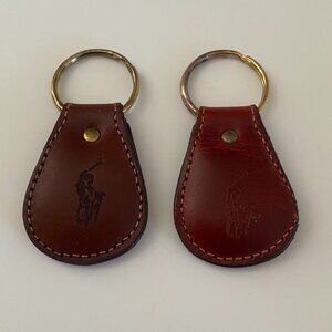 Lot of 2 Vintage Polo Ralph Lauren Brown  Leather Key Chain Key Ring Fob